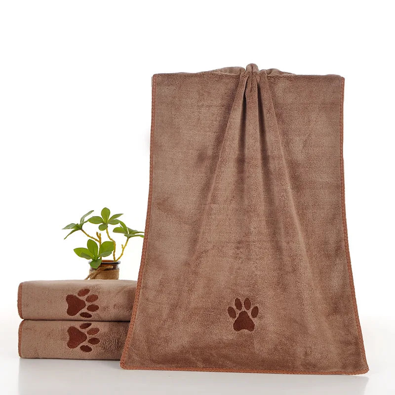 Microfiber Paw-Print Pet Towel - Brown