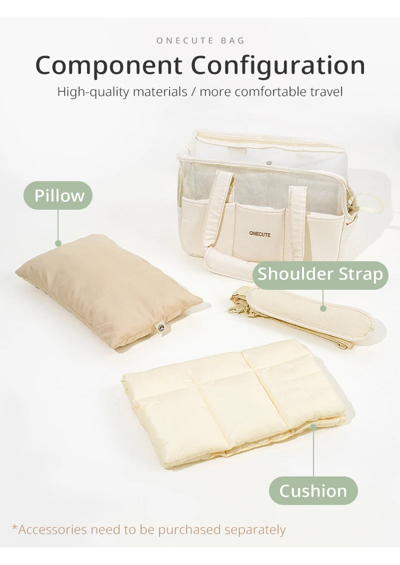 Carrier, shoulder strap, mat, and cushion components