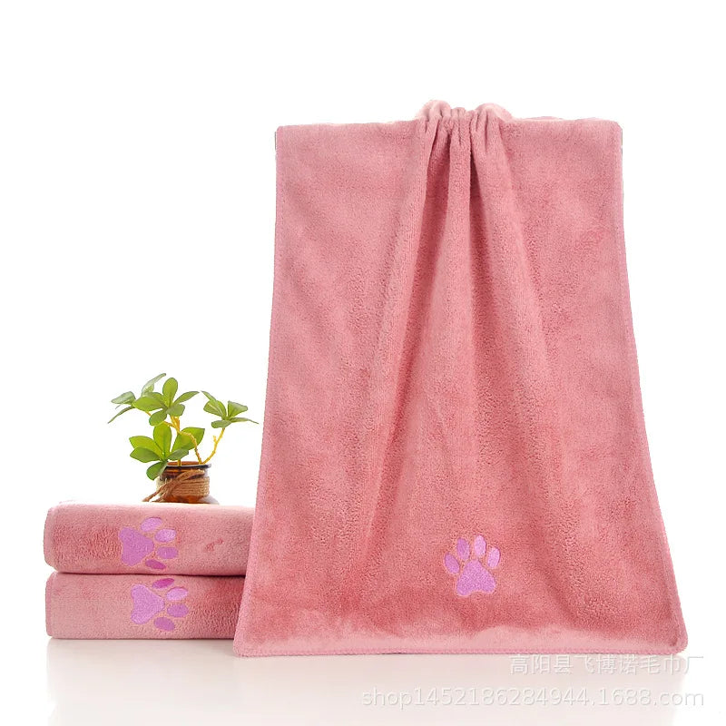Microfiber Paw-Print Pet Towel - Pink