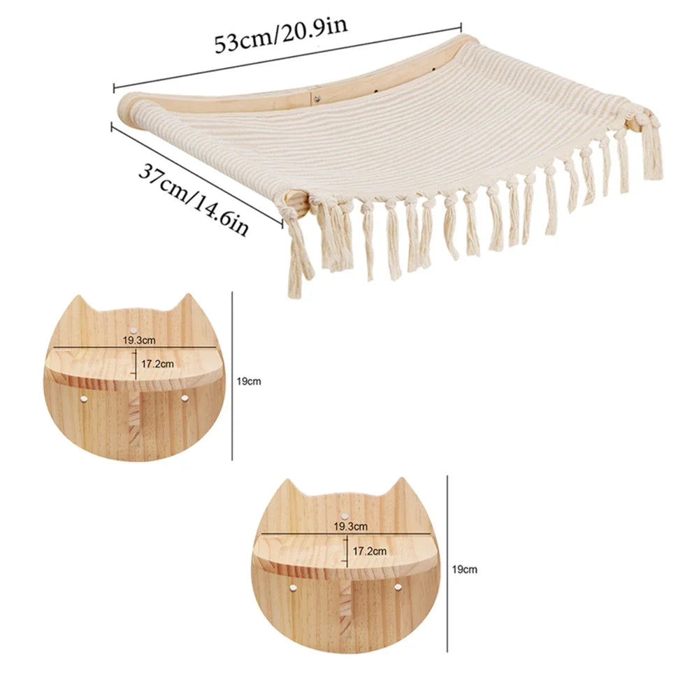 Cream fabric wall-mounted cat hammock