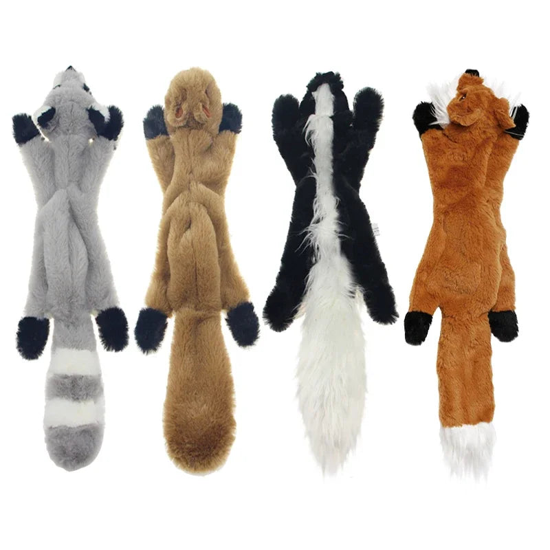 Squirrel, skunk, raccoon and fox dog toy styles