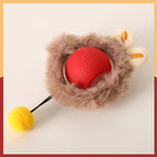 Red motion-activated smart cat ball with plush cover and pom-pom