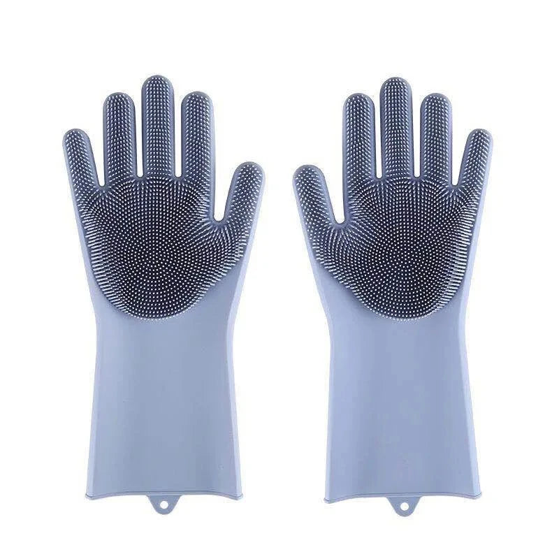 Gray silicone pet bathing gloves