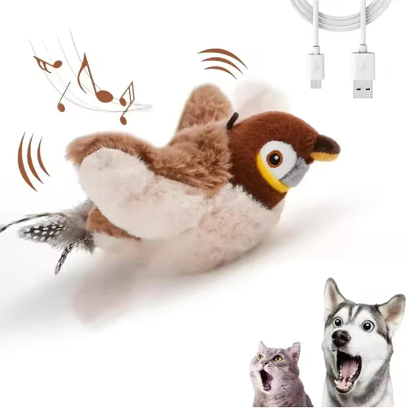 Brown flapping bird toy with USB charging cable