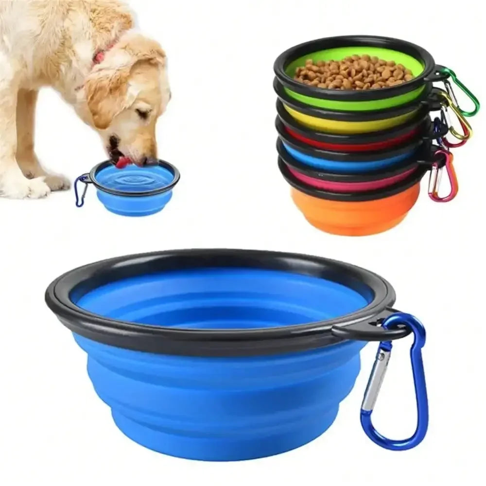 Blue 1,000 mL collapsible bowl with carabiner