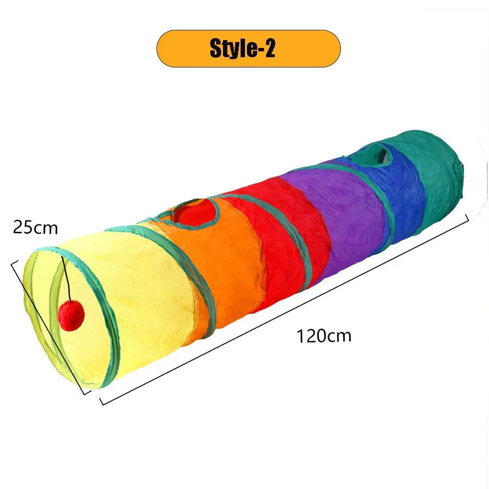 Rainbow straight cat tunnel measuring 120 by 25 cm