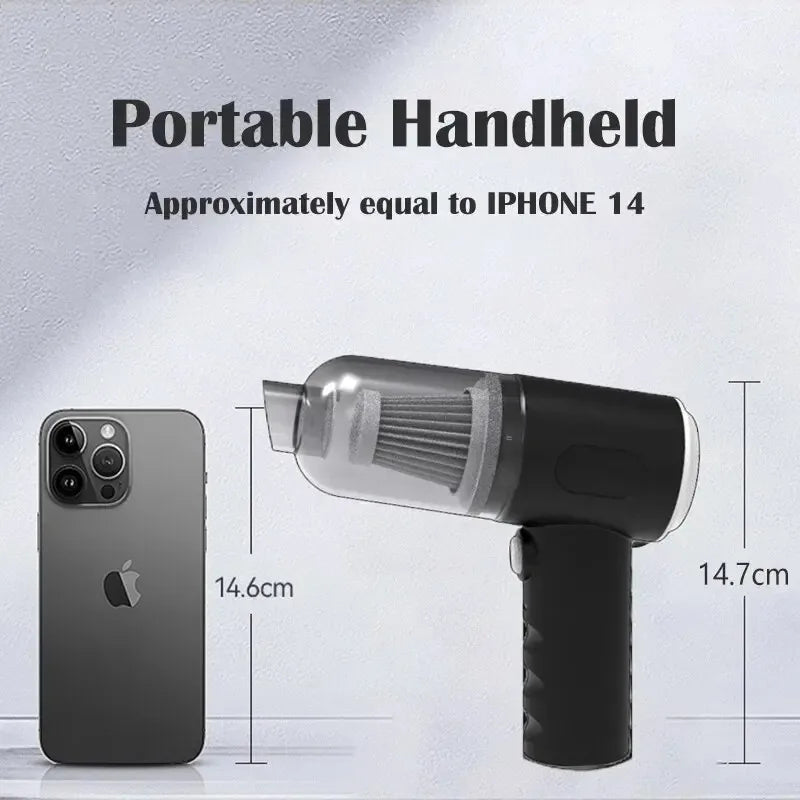 Compact handheld vacuum dimensions beside a smartphone