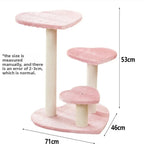 Pink cat tree dimensions: 71 by 46 by 53 centimeters