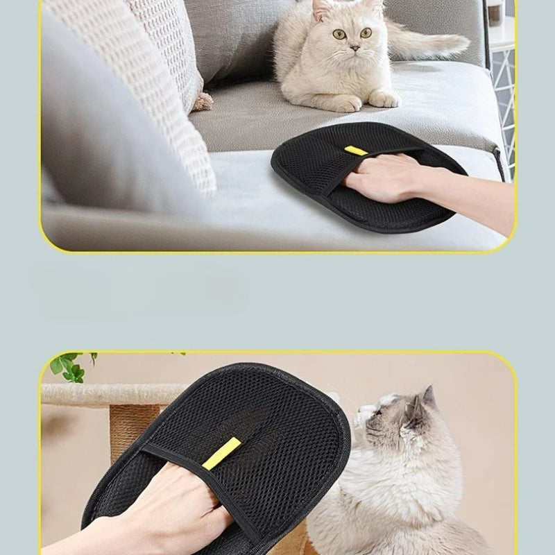 Black mitt shown against a dog coat