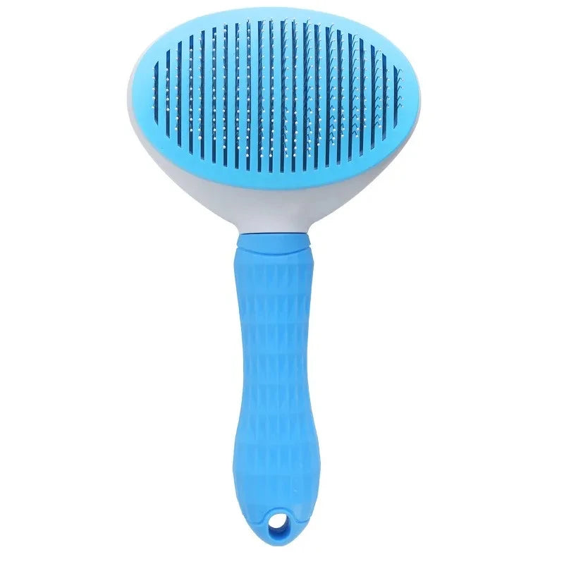 Blue self-cleaning slicker brush