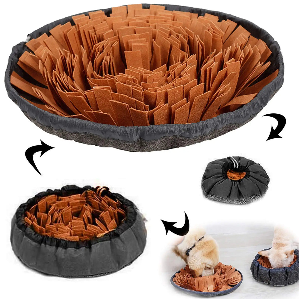 Adjustable Round Snuffle Mat — Black & Brown