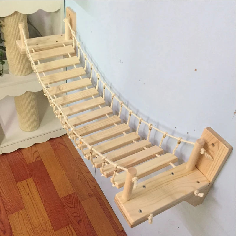 Pine and sisal wall-mounted cat bridge