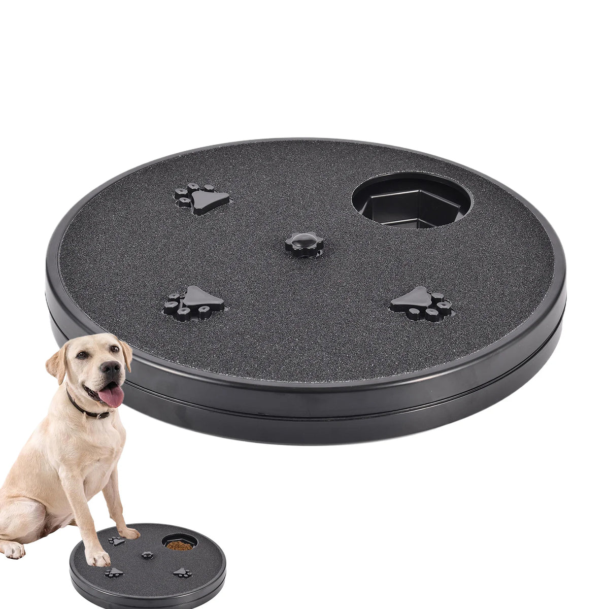 Round rotating dog nail scratch disc with treat recess