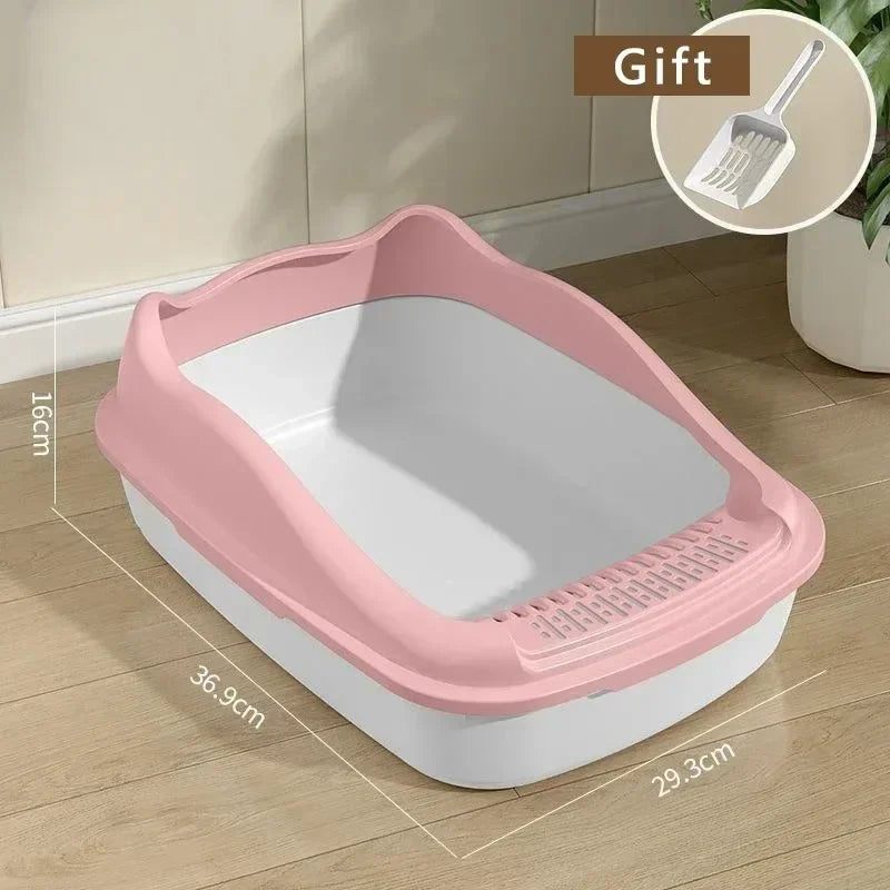 Pink high-sided open cat litter box