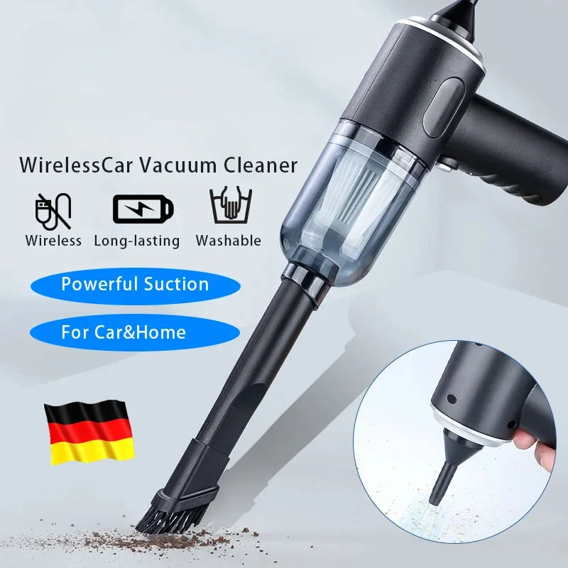 Black handheld vacuum lifting loose debris from fabric