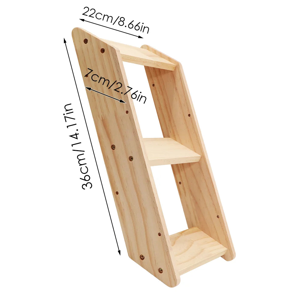 Natural wood wall-mounted cat stairs
