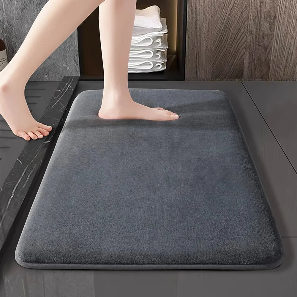 Gray rectangular memory-foam bath mat