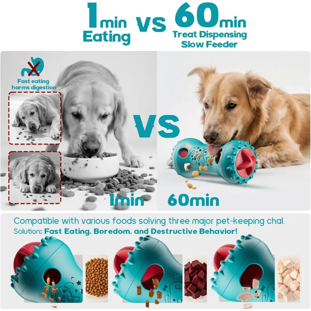 Slow-feeding comparison with adjustable treat dispenser and dry foods