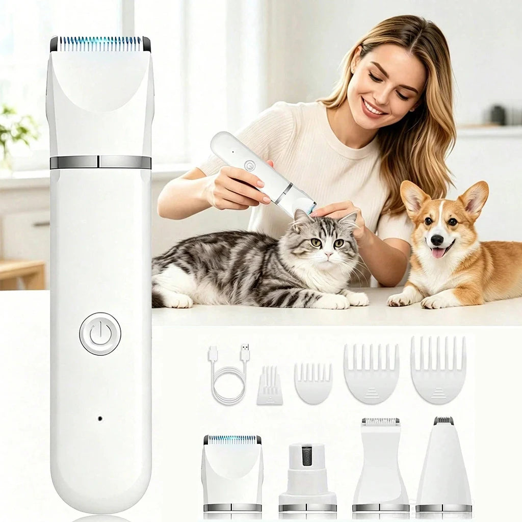 White 4-in-1 Rechargeable Pet Grooming Kit