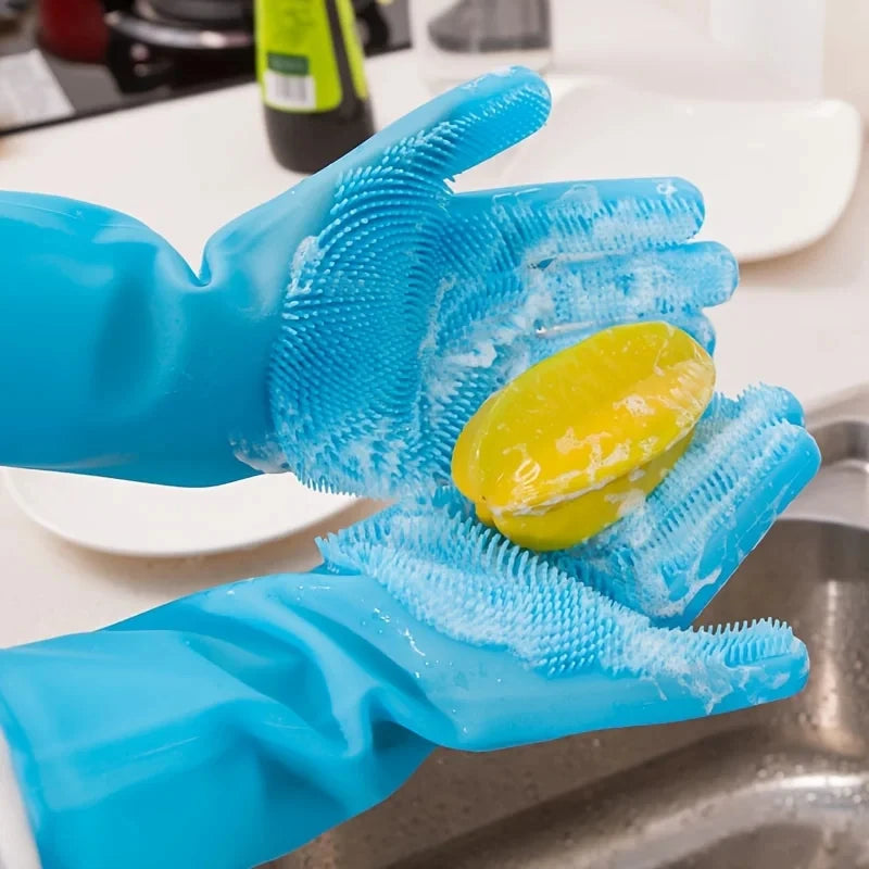 Blue textured gloves used for washing