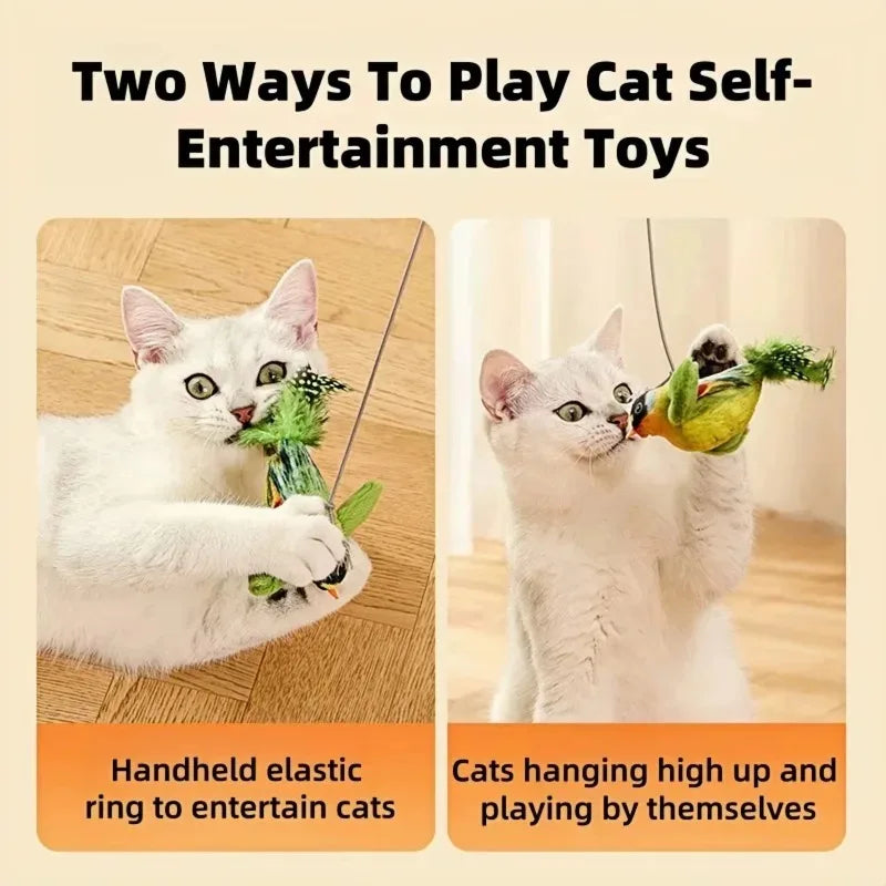 Handheld and hanging play modes for the bird cat toy