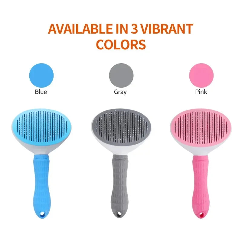 Blue, gray and pink self-cleaning slicker brushes