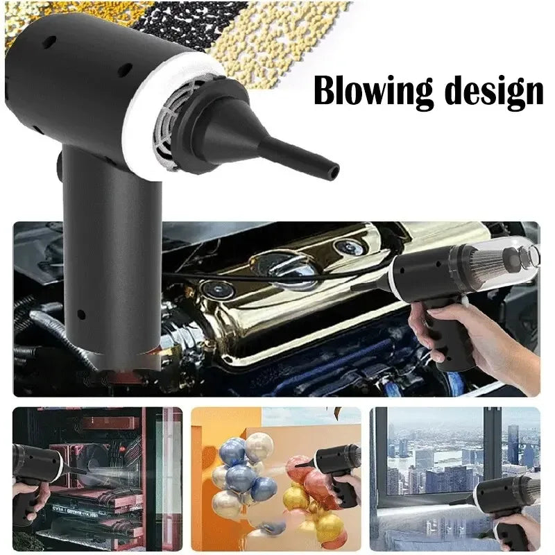 Reverse-air attachment shown for household and car dusting