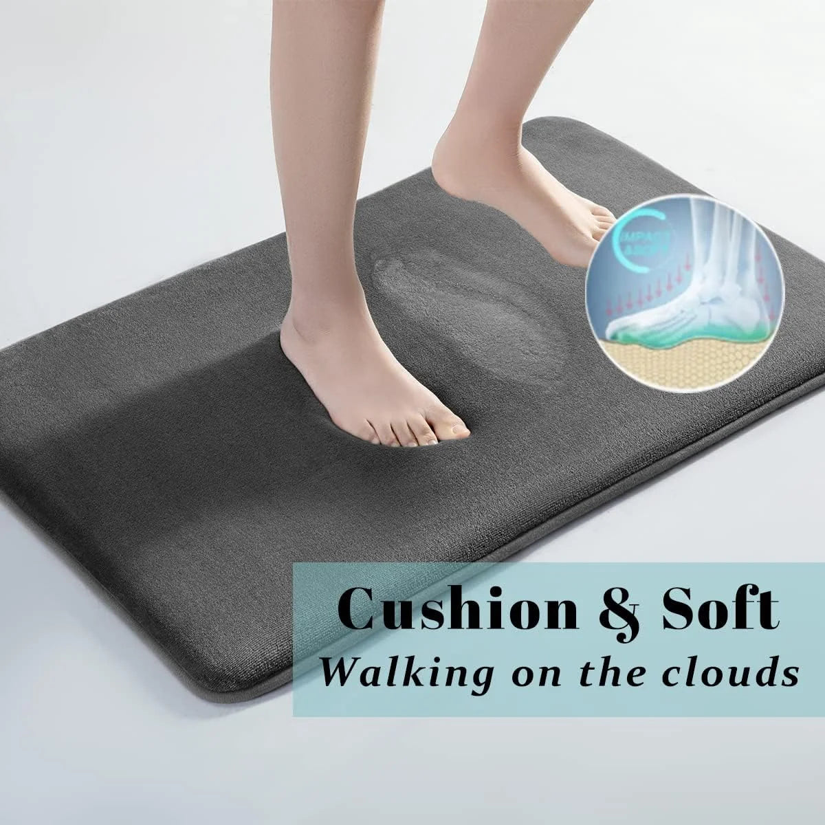 Absorbent rectangular memory-foam mat in a bathroom