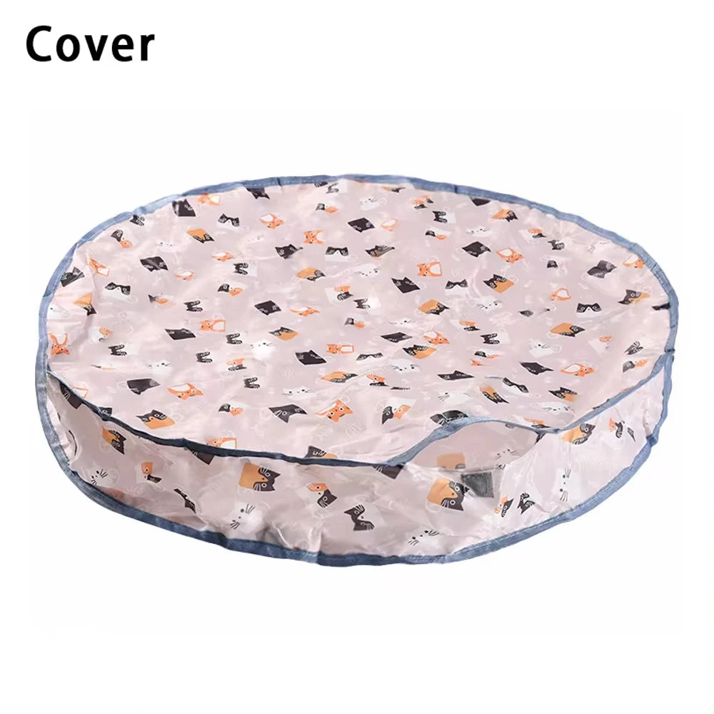 Printed round hideaway pouch for interactive cat play