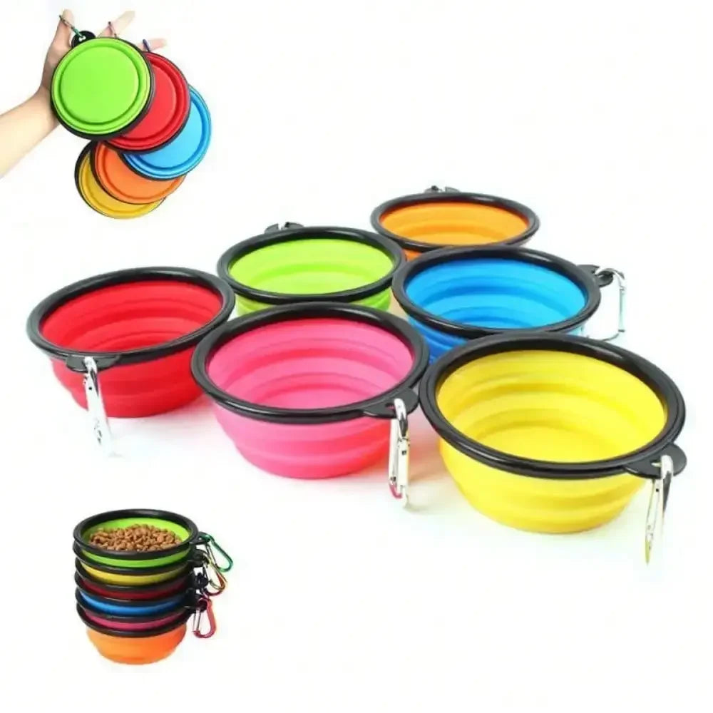 Collapsible travel bowls folded and expanded