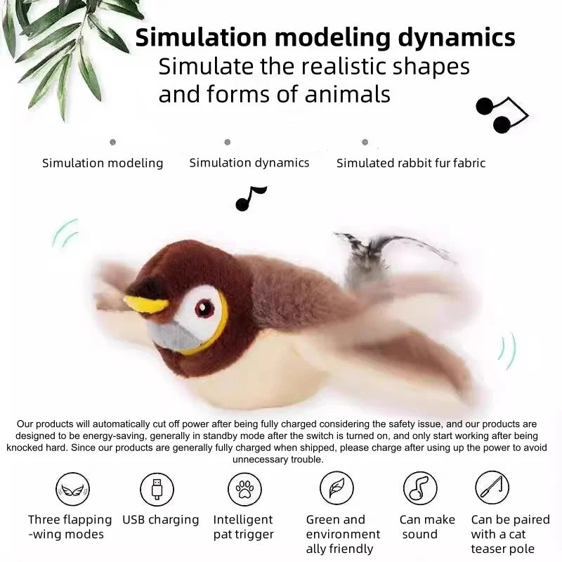 Brown plush bird with flapping, charging and sound features