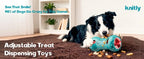 Dog playing with an adjustable treat-dispensing roller