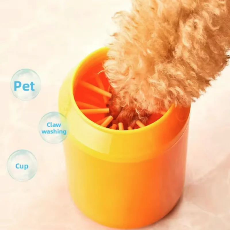 Orange paw cleaner cup in use