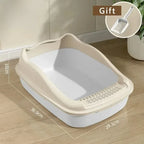 High-sided open cat litter box with included scoop and dimensions
