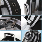Straps, handle, side mesh, and shell details