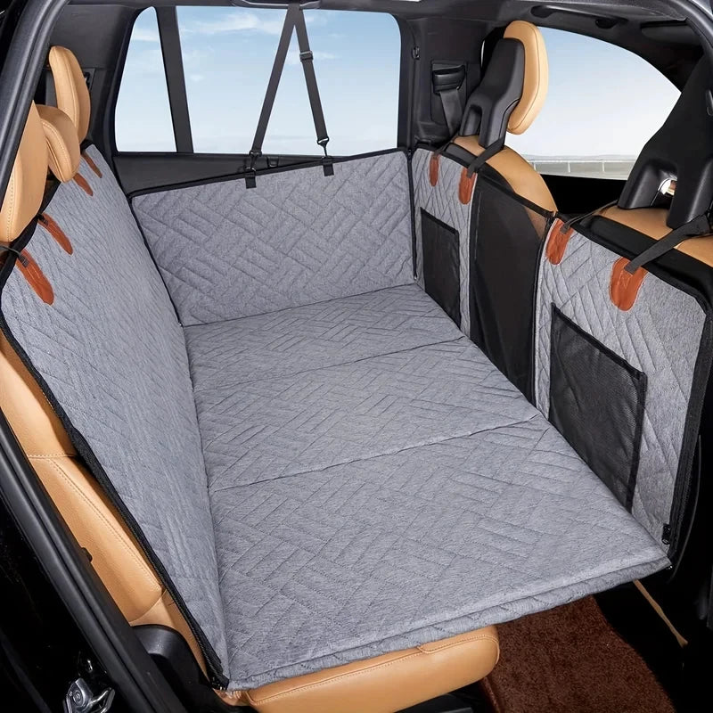 Quilted backseat pet hammock with mesh center panel