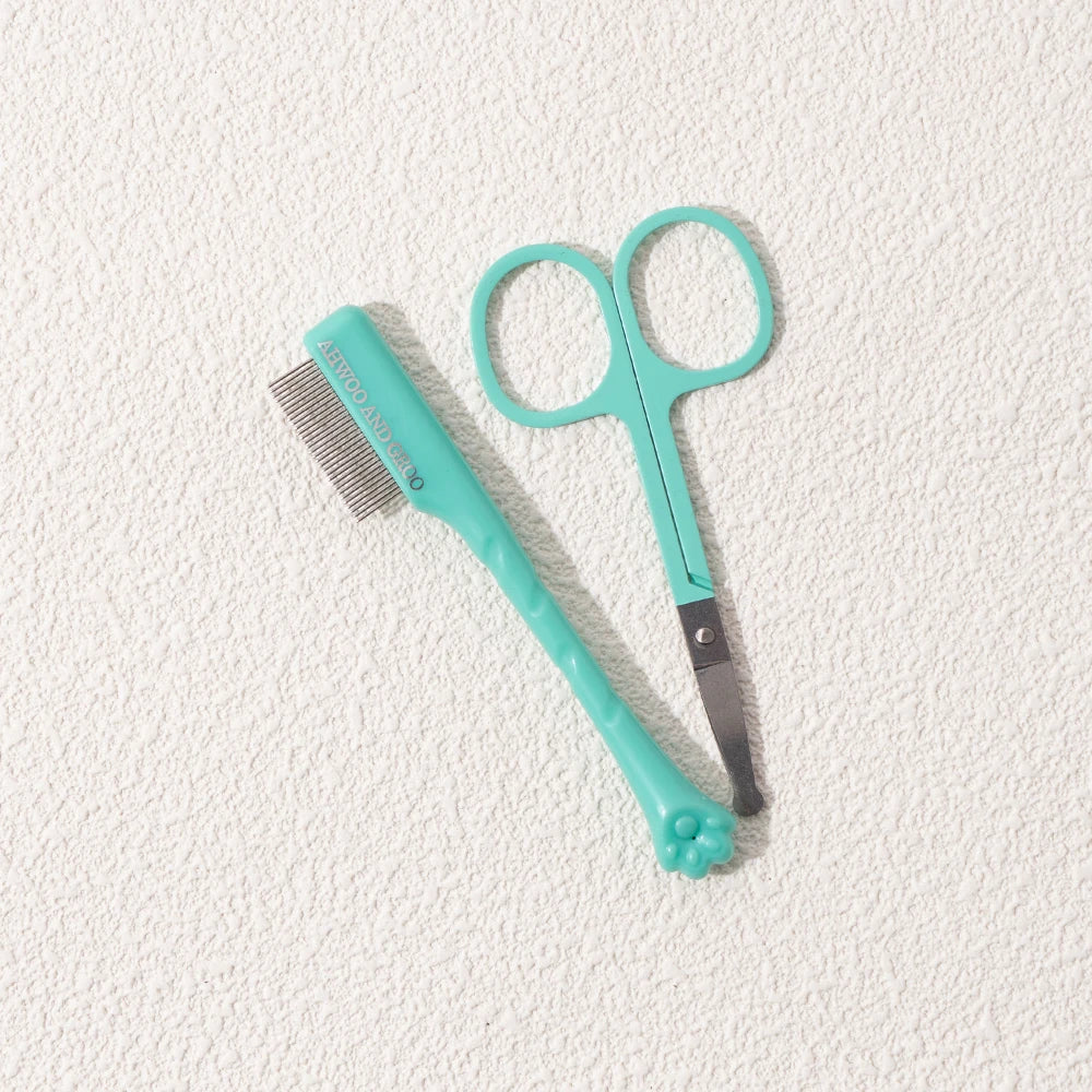 Green comb and rounded-tip scissors set