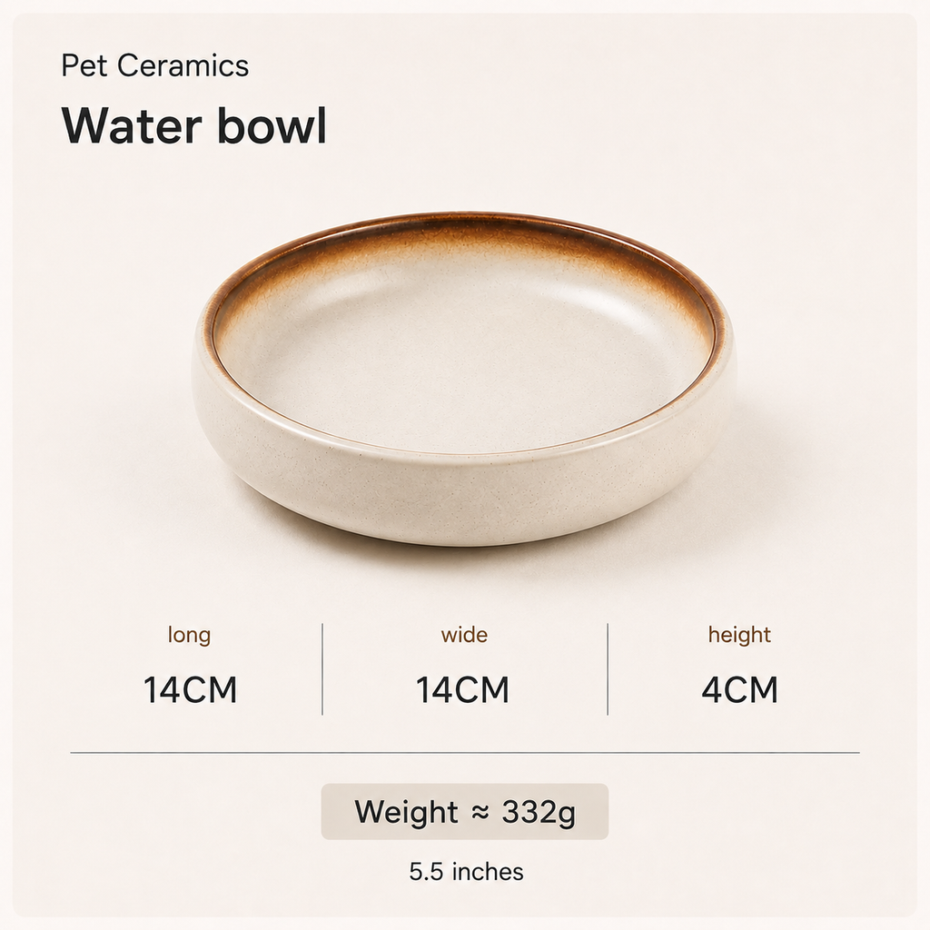 Cream ceramic cat bowl dimensions: 5.5 inches across and 1.6 inches high