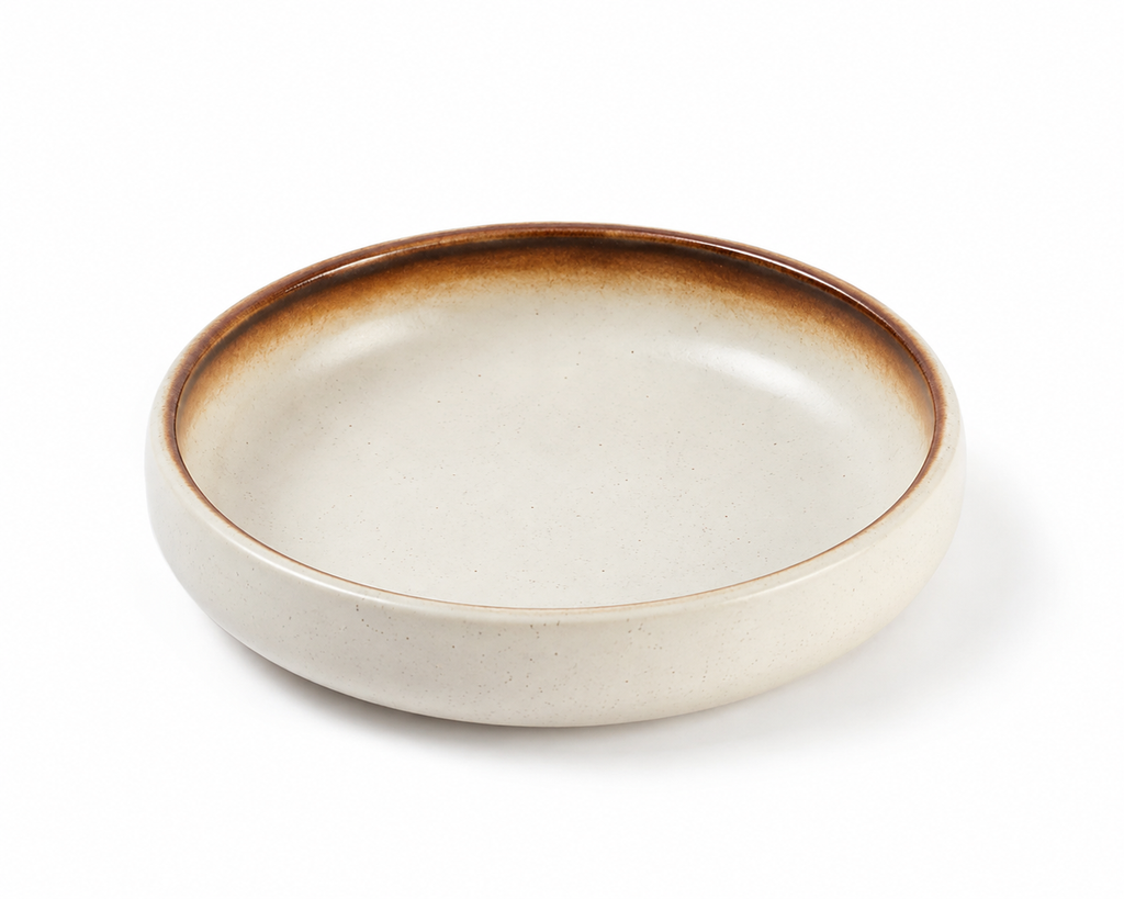 Cream ceramic cat bowl without the wood stand